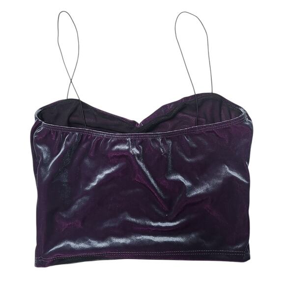 Urban Outfitters Velvet Stretch Crop Top Small Plum Metallic Gray NWT Spaghetti - Picture 2 of 4